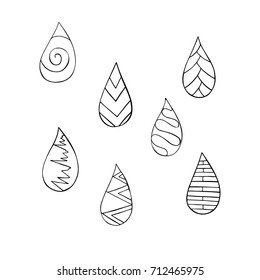 Rain. Raindrops with abstract patterns. Vector illustration.