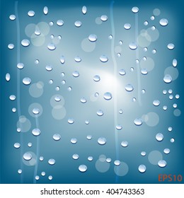 Rain. Raindrops on glass. Vector illustration. EPS 10.