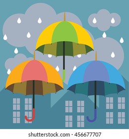The rain, rainy weather, hiding under the umbrella from the weather. beautiful vector illustration of an umbrella in the rain