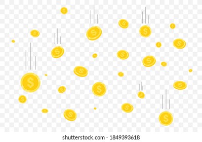 Rain of Realistic Gold coins. Coins money falling. Jackpot or success concept for your online casino . Modern background of flying gold coins. Falling money. Explosion of gold coins on background