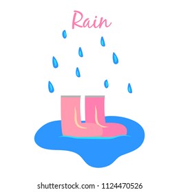 Rain with rubber boots and a puddle on white background vector illustration flat desing