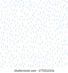 Rain seamless pattern. Funny Vector illustration raindrops in simple cartoon Scandinavian style. Childish design for baby clothes, bedding, textiles, nursery wall art, and card.
