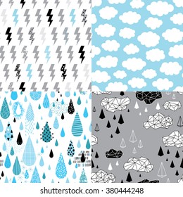 rain seamless pattern set with doodles