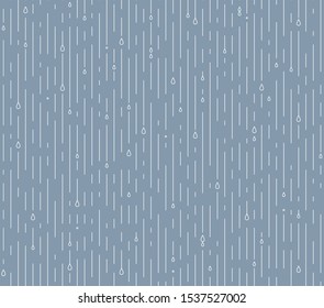 Rain seamless vector pattern. Rainy season background in simple flat style with water line and liquid drops. Rainfall illustration.