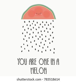 Rain from the seeds of watermelon. Lovely inscription about love. Festive greeting to the beloved. Picture to the Valentine's Day for a loved one.