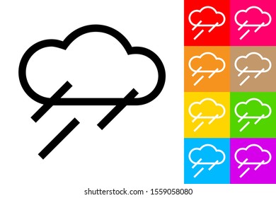 Rain Shower. Line Icon With Different Color Background.