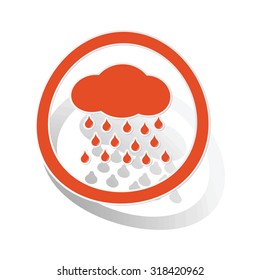 Rain sign sticker, orange circle with image inside, on white background