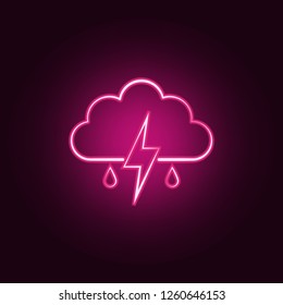 rain sign with a thunder-storm icon. Elements of Weather in neon style icons. Simple icon for websites, web design, mobile app, info graphics