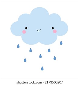 Rain smile from cloud Patterns, Colorful Rain and cloud blue white Background, Weather Wallpaper Love Cards Vector Stock Vector Illustration.