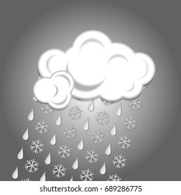 Rain with snow and cloud. Weather icon. Vector illustration 