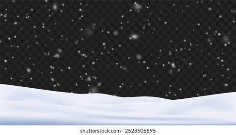 Rain and snow fall on a transparent background. Winter background for Christmas.