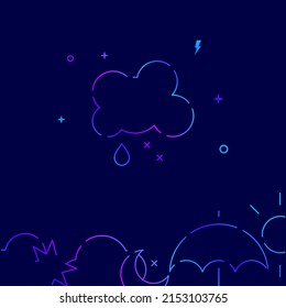 Rain with snow gradient line vector icon, simple illustration on a dark blue background, weather forecast related bottom border.