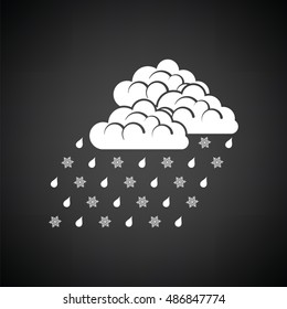 Rain with snow icon. Black background with white. Vector illustration.