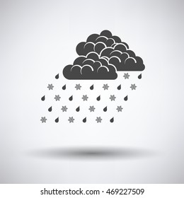 Rain with snow icon on gray background with round shadow. Vector illustration.