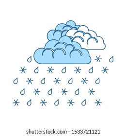 Rain With Snow Icon. Thin Line With Blue Fill Design. Vector Illustration.