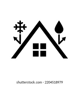 Rain and snow protection. Waterproof icon with house roof, water drop and snowflake. Vector illustration on white background.