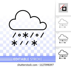 Rain with Snow thin line icon. Outline sign of cloud. Weather linear pictogram with different stroke width. Simple vector symbol transparent background. Rain and Snow editable stroke icon without fill