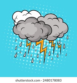 Regen und Schneewolken mit Donner im Cartoon-Stil