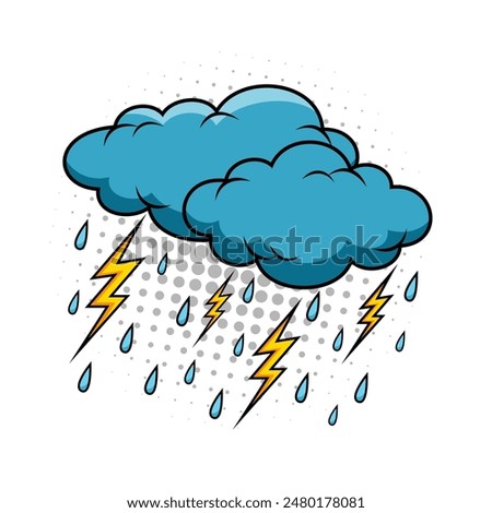 rain and snowy clouds with thunder in cartoon style