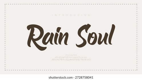 Rain Soul, Script Font, mayúsculas y minúsculas y número. Diseños de moda minimalistas con letras clásicas. Tipografía moderna Serif Fuentes concepto vintage decorativo regular.
