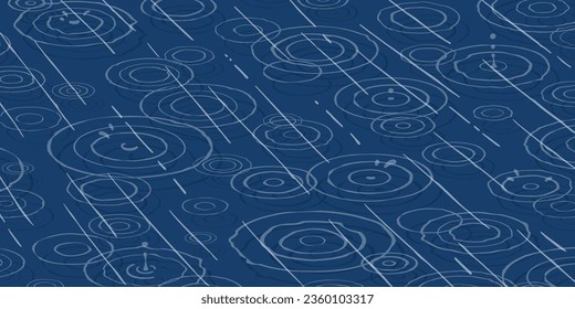 Rain, splashes, circles on the water. On a dark blue background. Vector illustration.