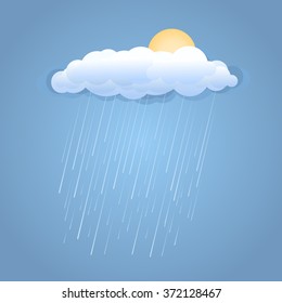 Rain spring cloud with sunshine.Vector illustration