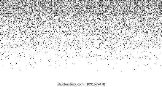 Rain from squared random placed pixels. Neural training conception. Falling information parts. Digital gradient from pixels mosaic. Abstract technologycal monochrome background. Vector illustration