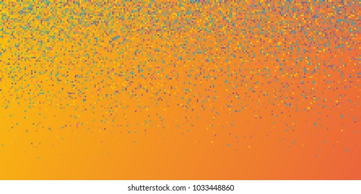 Rain from squared random placed pixels. Neural training conception. Falling information parts. Digital gradient from pixels mosaic. Abstract technologycal colorful background. Vector illustration