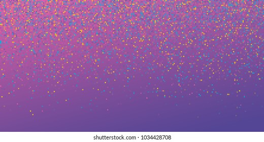 Rain from squared random placed pixels. Neural training conception. Falling information parts. Digital gradient from pixels mosaic. Abstract technologycal colorful background. Vector illustration