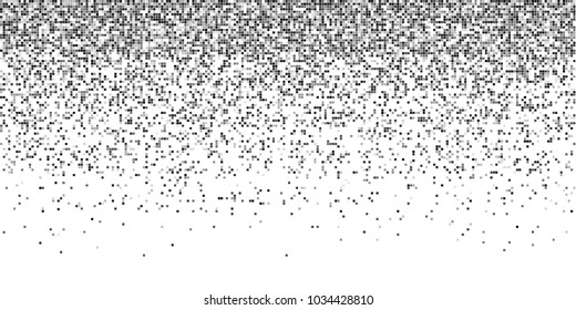 Rain from squared random placed pixels. Neural training conception. Falling information parts. Digital gradient from pixels mosaic. Abstract technologycal monochrome background. Vector illustration
