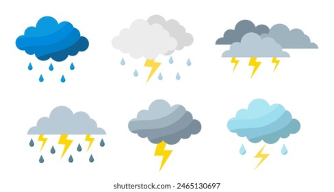 Rain Storm Clouds. Bad weather vector icon collection.