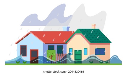 Rain Storm Flood And House, Natural Disaster