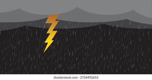 lluvia y tormenta con truenos, Clima del cielo negro, desastre natural, diseño del Vector.