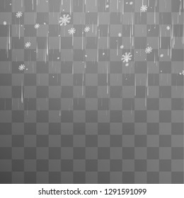 Rain storm and white clouds isolated on transparent background. Snow falls from the clouds. vector