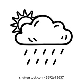 Llueva con el icono del sol dibujado a mano. Símbolo de Clipart de dibujo de esquema. Ilustración vectorial.
