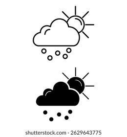 Rain and sun mix weather forecast icon vector illustration with cloud and sunshine in outline and filled style design.