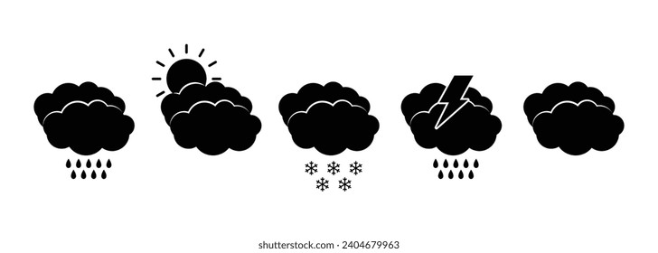 Rain, sunrise, ice snow, thunder flash and cloud weather icon set