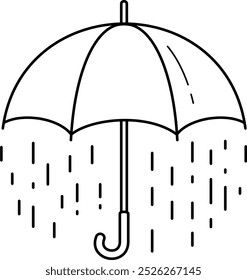 Rain symbol. Vector outline icon of rain drops with umbrella.