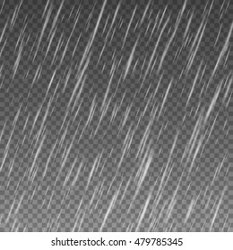 Rain Texture Background. Vector rain isolated on transparent background.