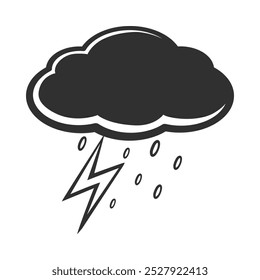 Trovão de chuva. Nuvem de tempestade escura. Projeto plano Thunderstorm. Ícone de meteorologia.