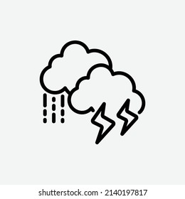  rain thunder icon, isolated weather outline icon in light grey background, perfect for website, blog, logo, graphic design, social media, UI, mobile app, vector illustration