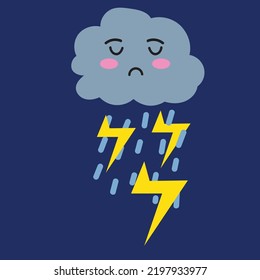 Rain and thunder Kawaii weather character cartoon