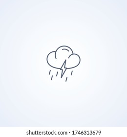 Rain and thunder, vector best gray line icon on white background, EPS 10