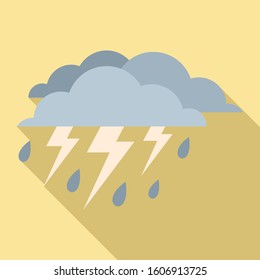 Rain thunderstorm icon. Flat illustration of rain thunderstorm vector icon for web design