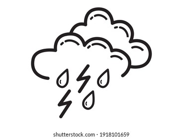 Rain and thunderstorm icon, outline Rain vector icon isolated on white background