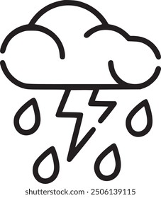 Rain and thunderstorm, representing weather or climate conditions. Rain and thunderstorm icon representing weather, climate conditions, and environmental factors. EPS