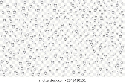 Rain transparent drops flow down the glass.Realistic wet condensation texture.Fresh water splash effect on the surface.Liquid spreading droplet shapes.