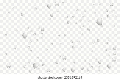 Rain transparent drops flow down the glass.Realistic wet condensation texture.Fresh water splash effect on the surface.Liquid spreading droplet shapes.