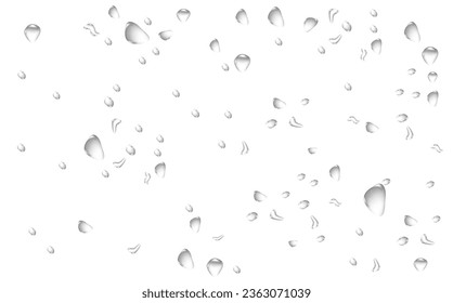 Rain transparent drops flow down the glass.Realistic wet condensation texture.Fresh water splash effect on the surface.Liquid spreading droplet shapes.