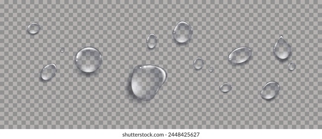 Lluvia gotas transparentes fluyen por el vidrio.Textura de condensación húmeda realista.Efecto de salpicadura de agua dulce en la superficie.Formas de gotitas de difusión líquida.